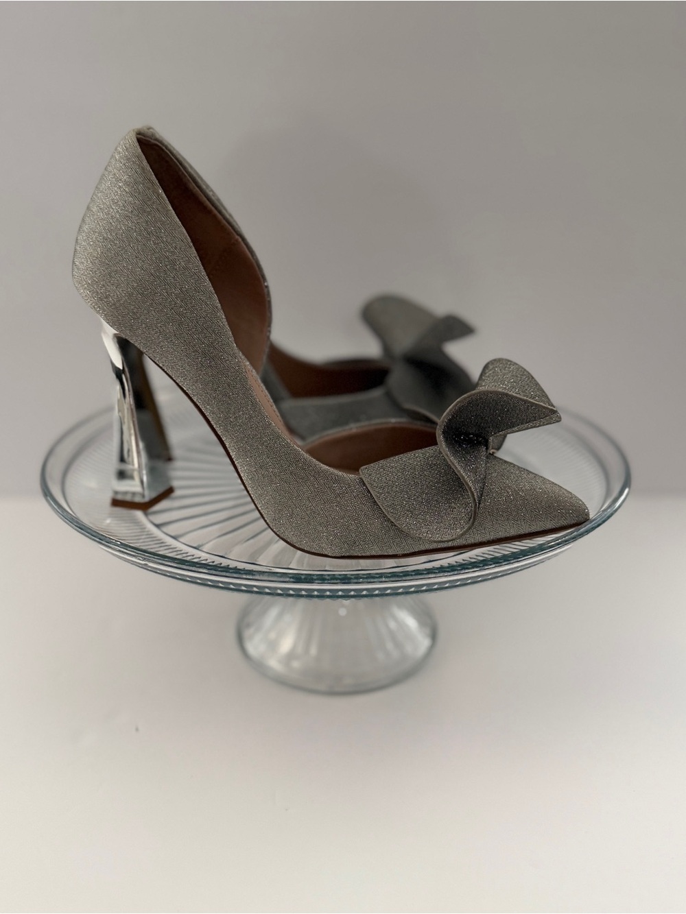 Betsey Johnson Silver Glitter Pointed-Toe D'Orsay Bow Pumps - Picture 6 of 12